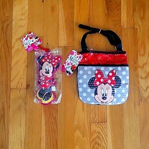 NWT minnie mouse sequin crossbody and keychain